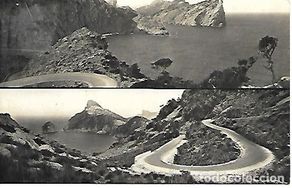 Postales: MALLORCA - 5200. CARRETERA A FORMENTOR Y VISTA DESDE EL FARO DE FORMENTOR - CIRCULADA
